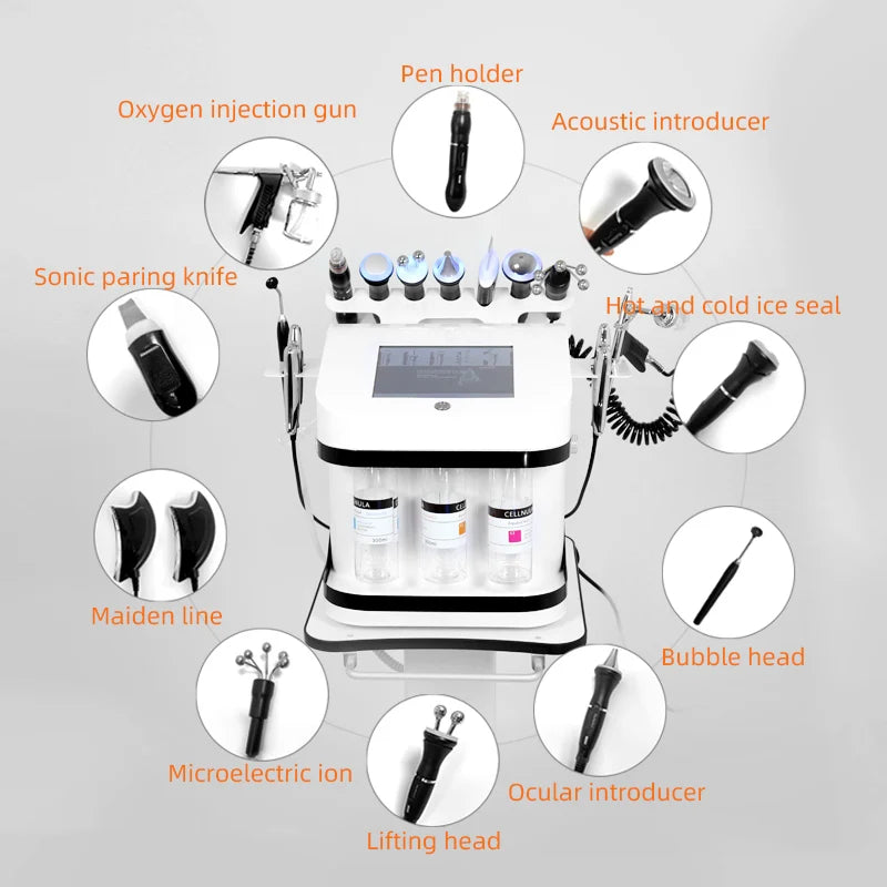10-in-1 Dermabrasion Facial Machine Aqua Peeling Oxygen Bubble Skin Care Moisturizer Beauty Device White AU 220V