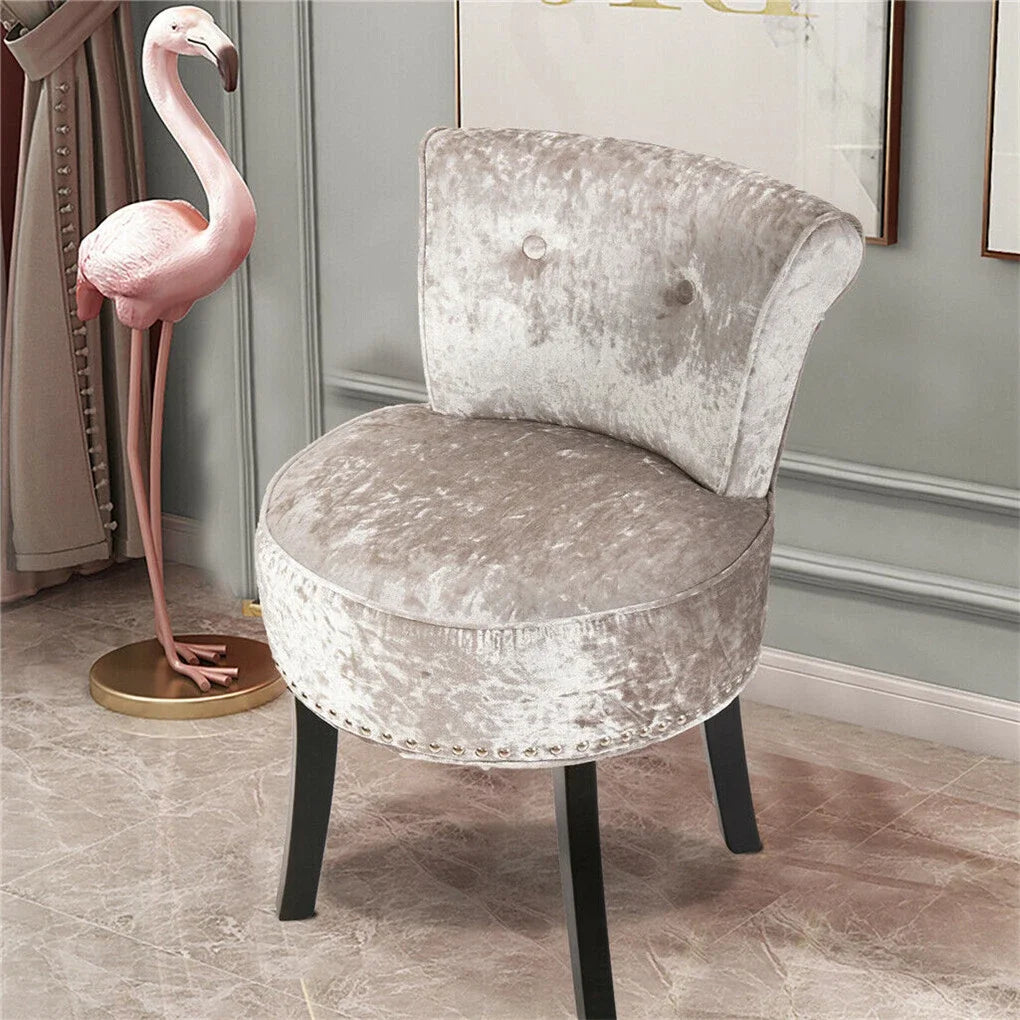 Velvet Vanity Stool Chair 70x48.5cm Padded Accent Chair with Wood Legs Grey Makeup Dressing Stool