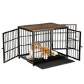 Wooden Dog Crate Furniture with 3 Doors Removable Tray Metal Frame End Table for X-Large Dogs Black 107.5x71.5x81cm
