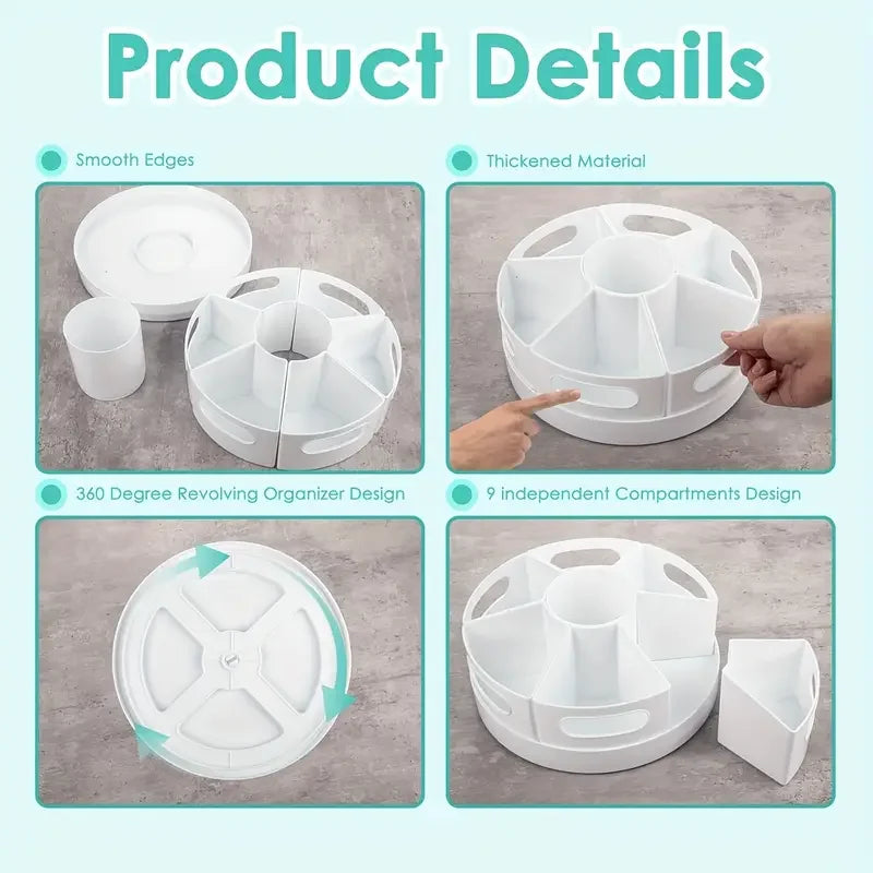 360° Rotating Desk Organizer 7 Removable Bins Multi Pen Holder Stationery Storage Office School Pencil Holder White 25.4×11.5cm