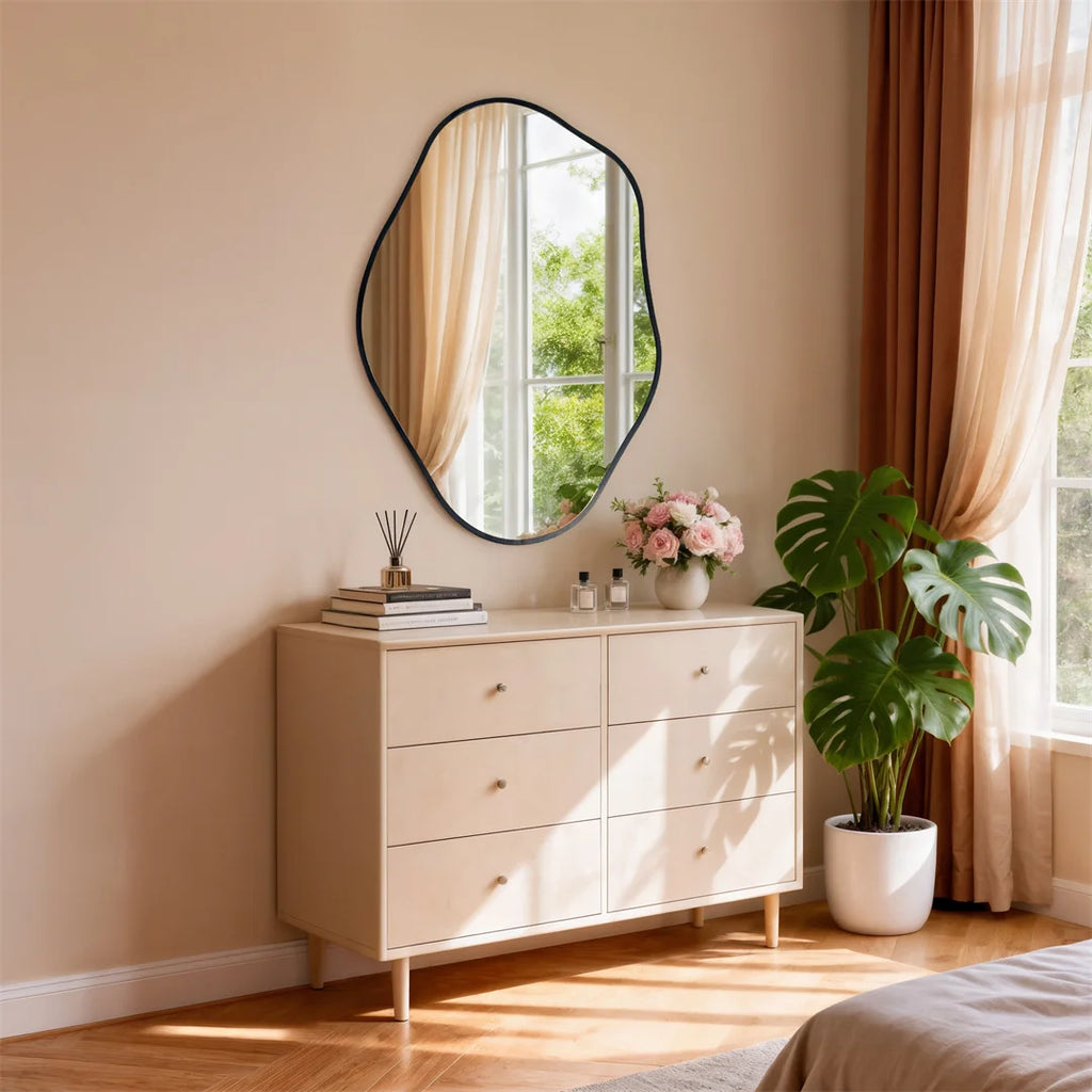 Irregular Wall Mirror 60x80cm Black Aluminum Frame Modern Decorative Vanity Dressing Mirror