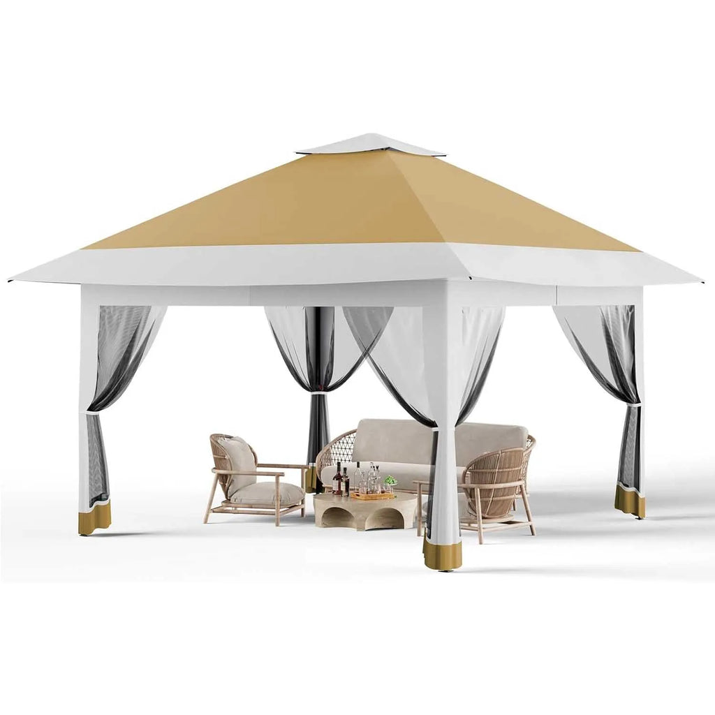 Brown Pop-Up Gazebo Pop-up beach sun shelter Outdoor Canopy Tent Marquee Waterproof 3.9x3.9M