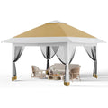 Brown Pop-Up Gazebo Pop-up beach sun shelter Outdoor Canopy Tent Marquee Waterproof 3.9x3.9M