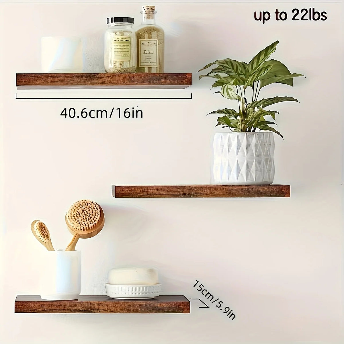 Classic Solid Wood Wall Mounted Floating Shelf Horizontal Strip Design Storage Display Rack for Living Room Bedroom Brown 40×15cm