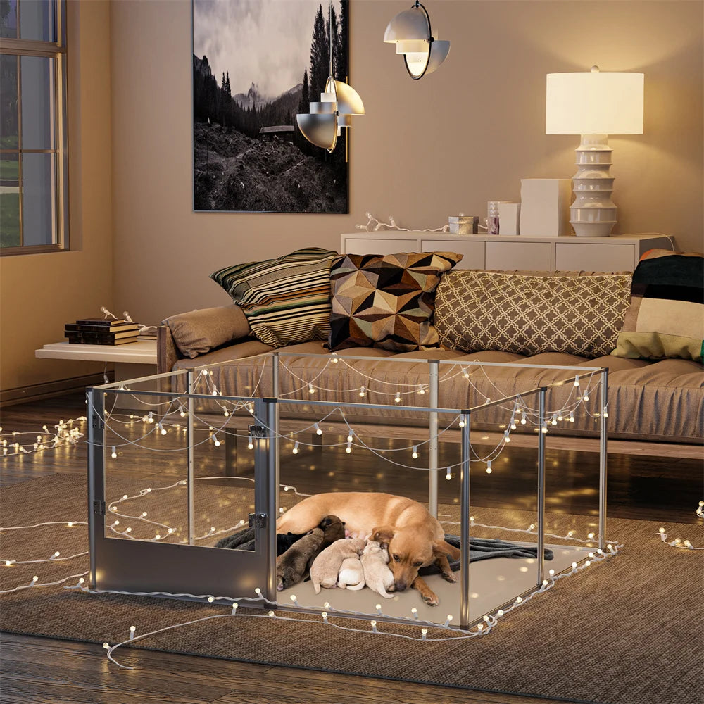 Dog Puppy Playpen Exercise Pen Containment Pen Extra Large Clear Enclosure Dog & Small Animal With Waterproof Pad