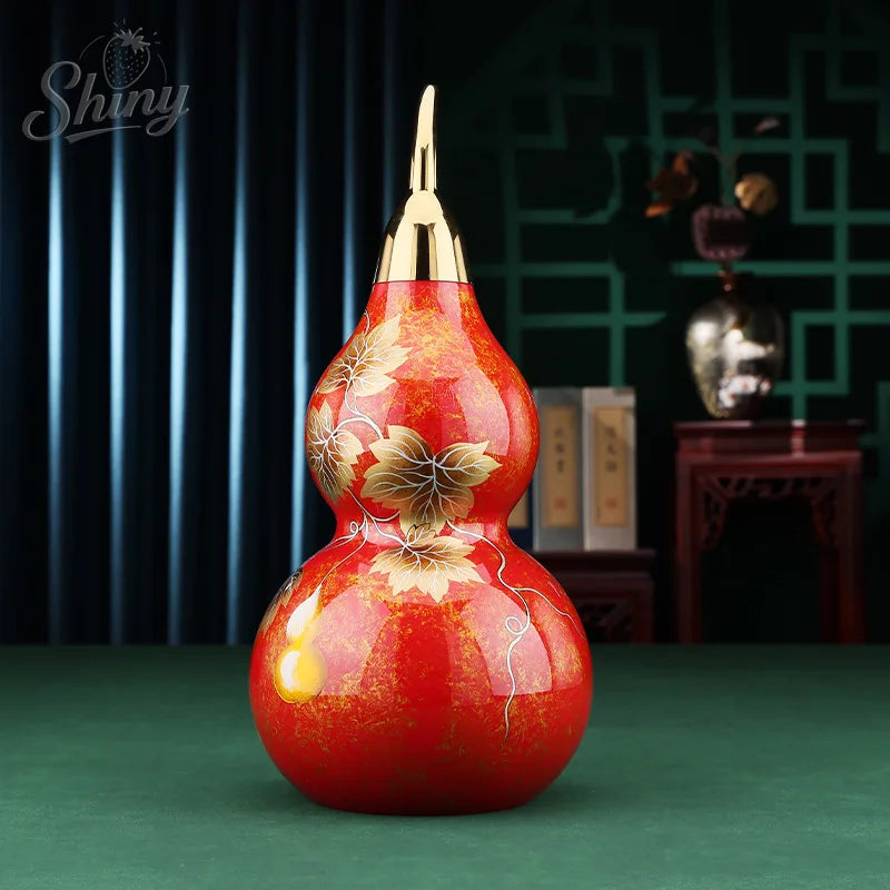 Painted Brass Five Blessings Gourd Ornament Decorative Home Décor Gift Brass Sculpture 12 × 12 × 25.3cm