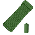 Camping Sleeping Pad Inflatable Air Mattress with Built In Foot Pump and Pillow Ultralight Hiking Mat Green 190x60cm