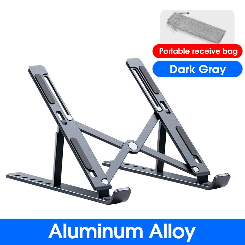 N3 Aluminum Laptop Stand Adjustable Portable Cooling Holder Foldable Notebook Stand for MacBook Laptop Gray 29×20×2.5-31cm