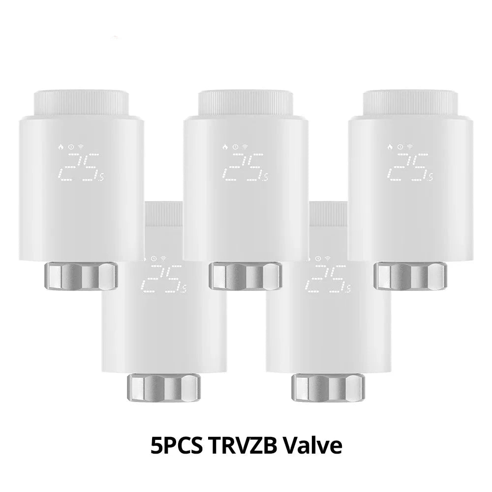 5PCS TRVZB Smart Thermostatic Radiator Valve Home Heating Frost Protection Remote Group Control eWeLink Alexa