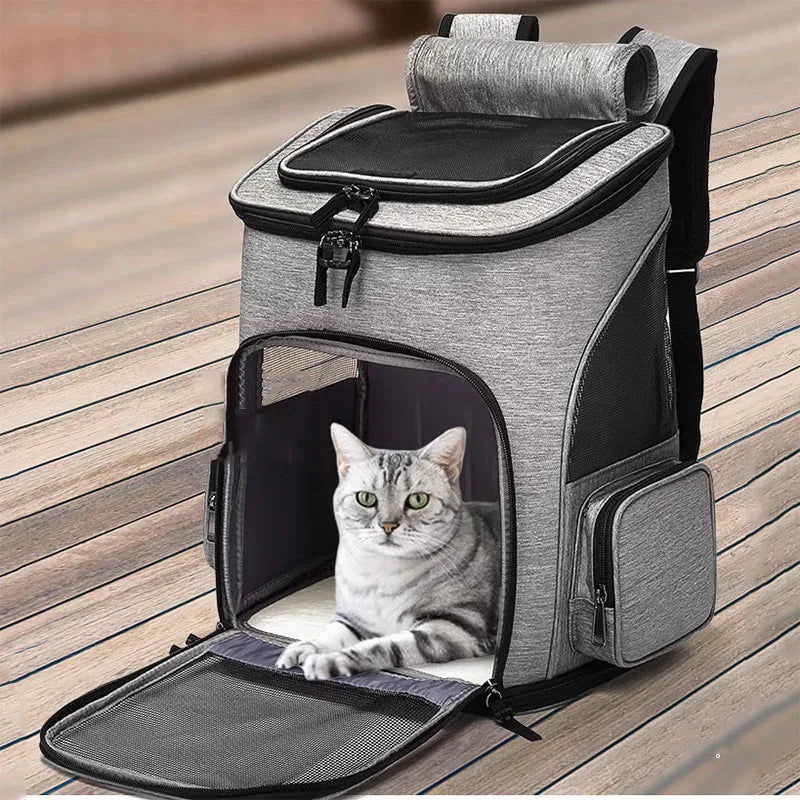 Expandable Pet Carrier Backpack Breathable Foldable Travel Bag for Cats & Small Dogs Grey Large Capacity