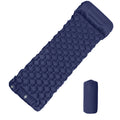 Camping Sleeping Pad Inflatable Air Mattress with Built In Foot Pump and Pillow Ultralight Hiking Mat Navy Blue