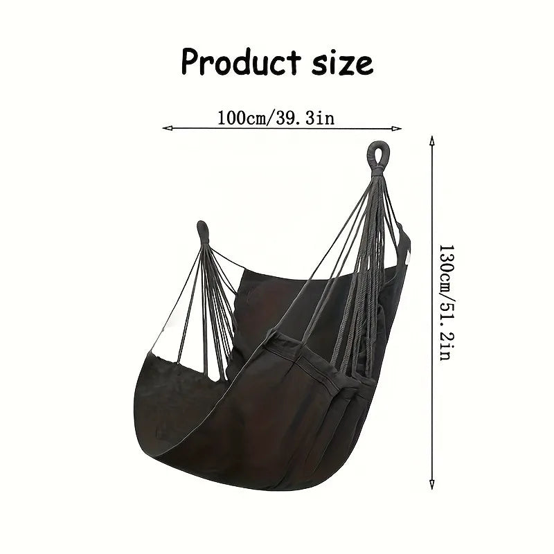 Hammock Chair Outdoor Swing Seat Portable Fabric Hanging Chair with Storage Bag Anti Rollover Design Black 130x100cm