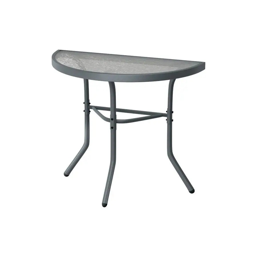 3-Pieces Garden Patio Set Semicircle Coffee Table With Chairs Bistro Side Table Ø70cm Tempered Glass Outdoor Gray