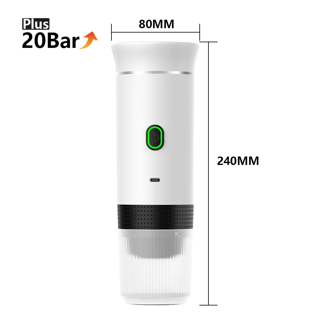 Wireless Portable Espresso Coffee Machine 3-in-1 Capsule Powder Coffee Maker for Car Home Camping Travel White 8×24cm