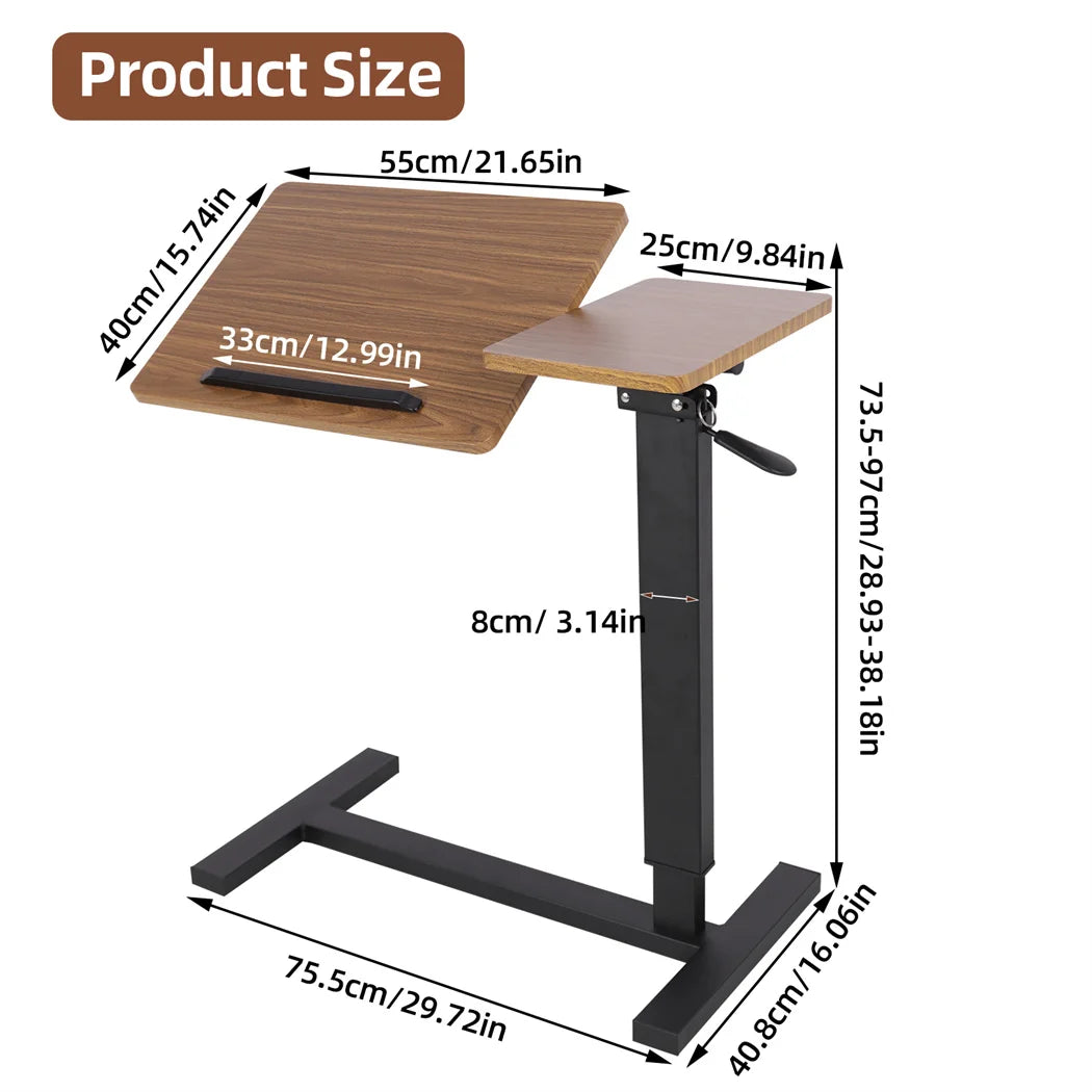 Height Adjustable Over Bed Laptop Desk 75.5x40.8x97cm Rolling Side Table with Wheels Black Oak