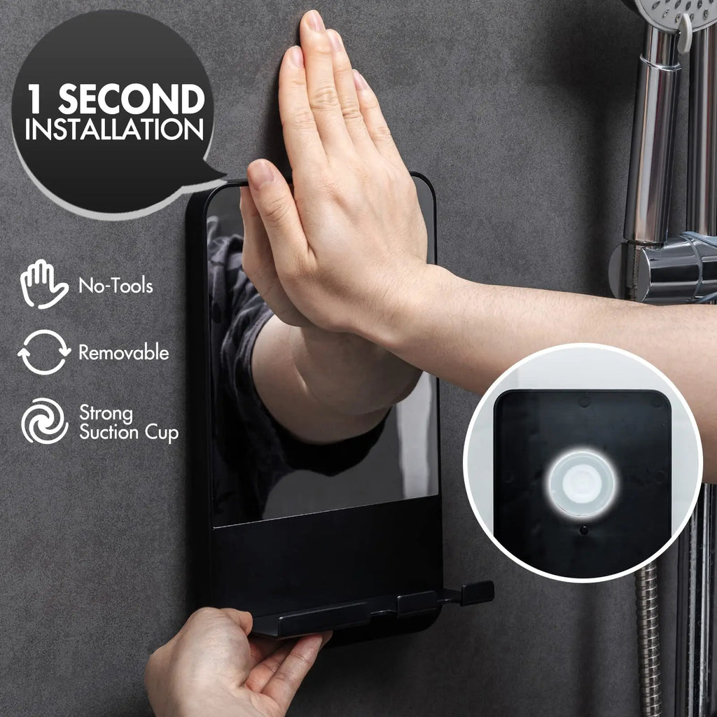 Fogless Shower Mirror for Shaving with Razor Holder Suction Wall Mounted Rust Proof Removable Bathroom Mirror