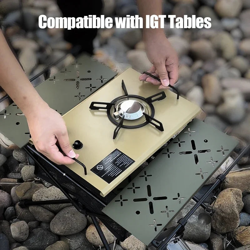 4000W Portable Gas Camping Stove Burner Stainless Steel Outdoor Cooker Strong Fire Heater Furnace Khaki