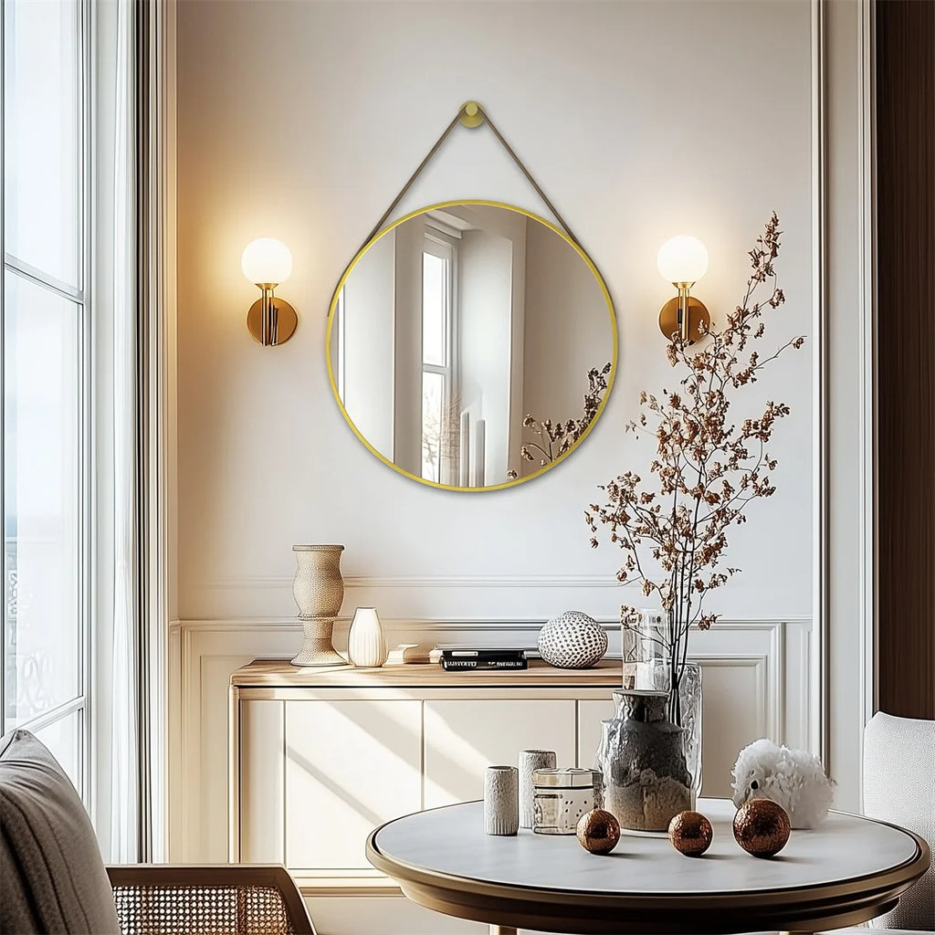 Round Wall Mirror 80cm Gold Finish Decorative Vanity Mirror for Bedroom Living Room Dressing Table