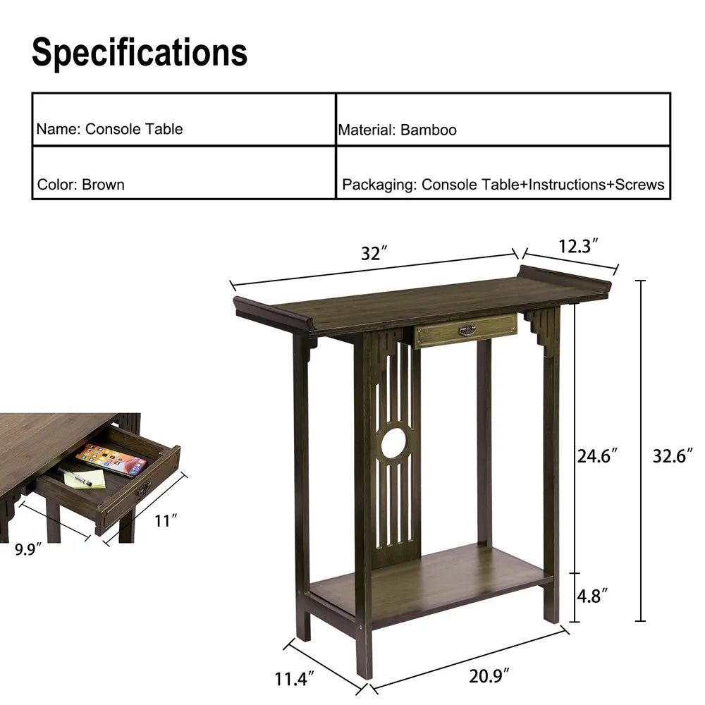 Wood Console Table 81.5x31.2x82.8cm with Drawer and Shelf Brown Entryway Hall Table Living Room