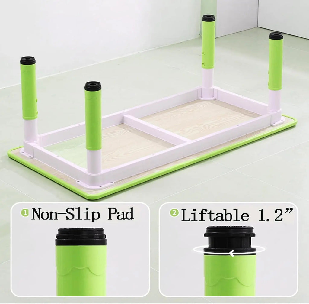 Activity Table and 6 Chairs Set Height Adjustable Study Desk with Graffiti Desktop Non Slip Legs Green 120x60x48-60cm