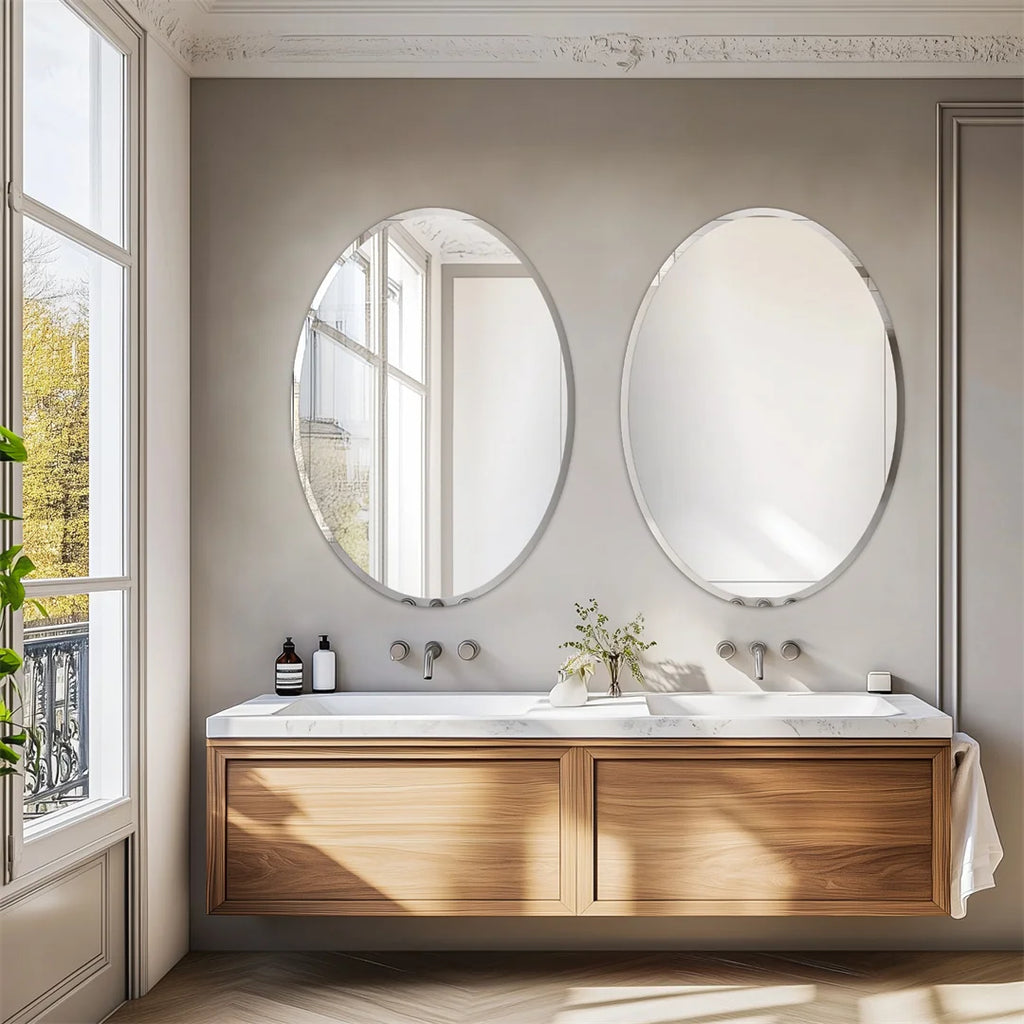Frameless Oval Wall Mirror 60x80cm Silver Beveled Edge Vanity Mirror Decorative Home Wall Mirror
