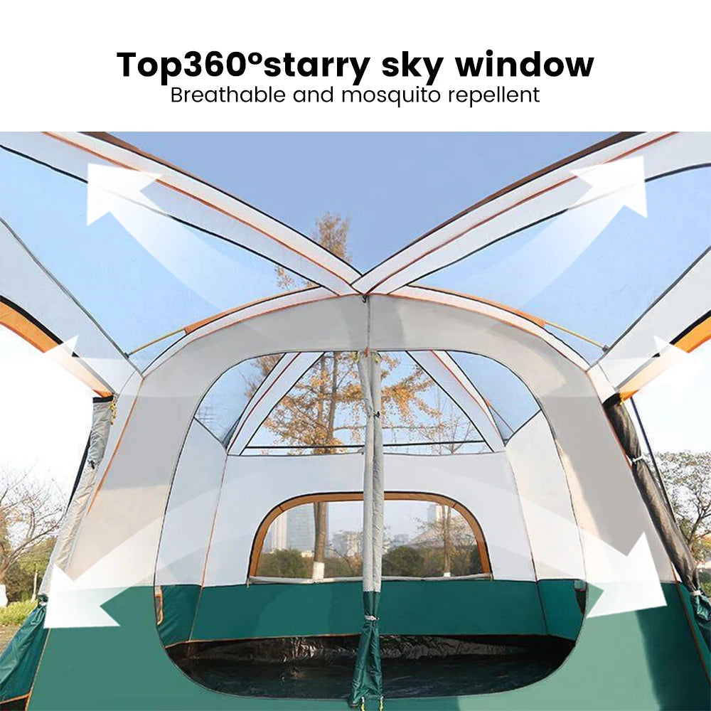4 Season Camping Tent 430x300x200cm Waterproof Windproof Family Tent Double Layer 2 Room Shelter Green 3-5 Person