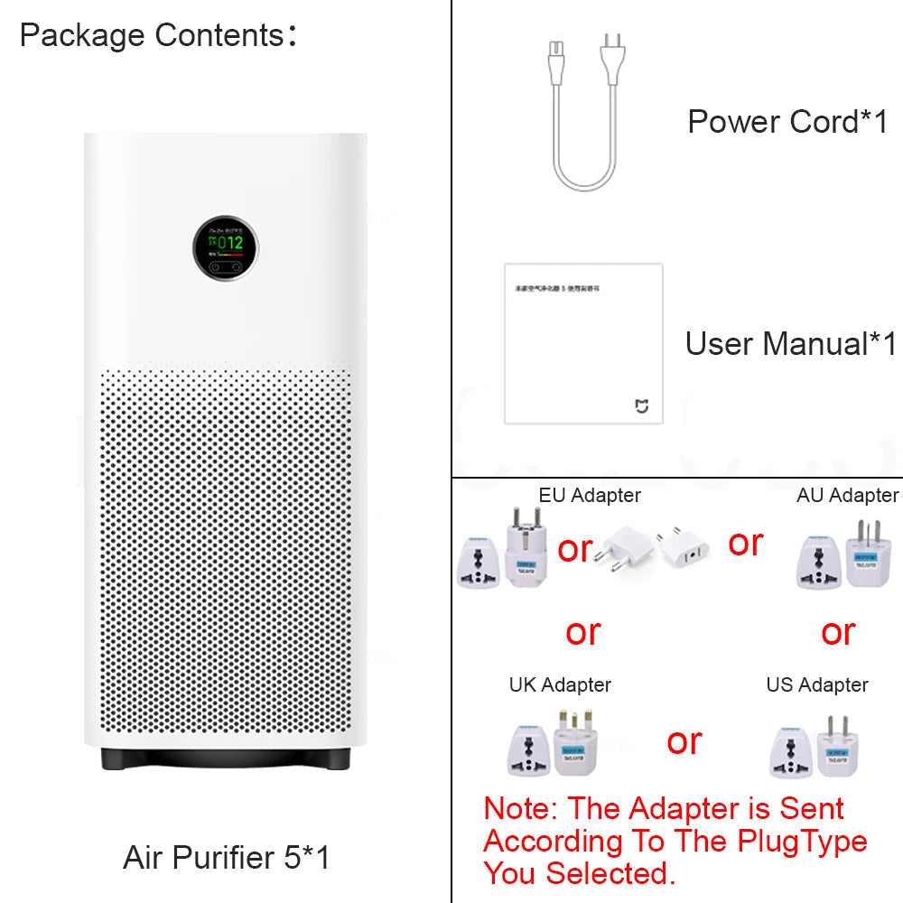 Air Purifier 5 for Home Allergies Dust and Pet Hair 28-48㎡ Coverage with AU Adapter 25 × 25 × 55.5cm
