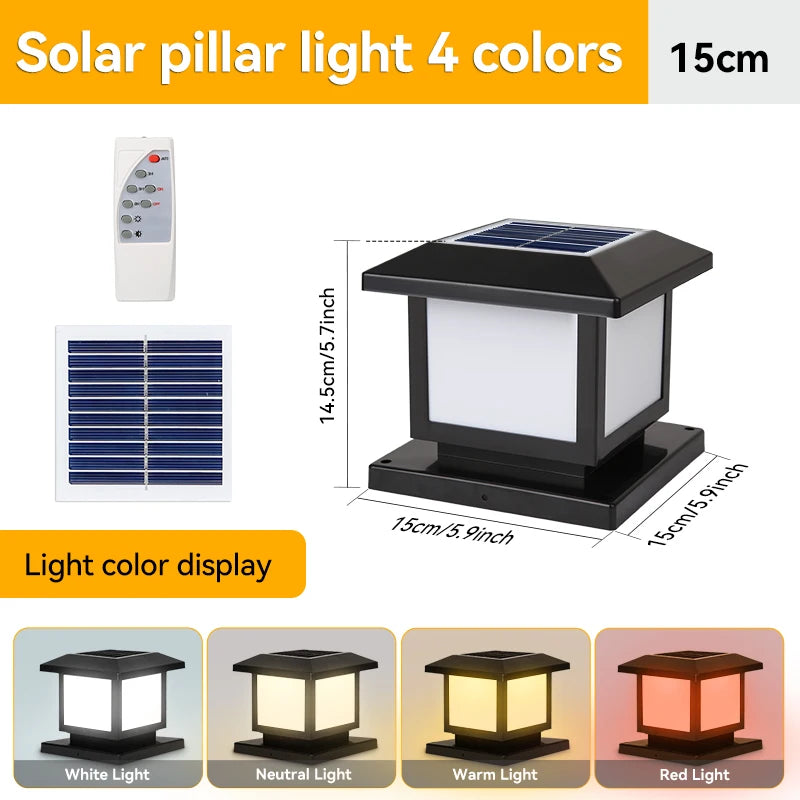 Solar LED Outdoor Landscape Pillar Lamp Waterproof Garden Light Classical Style Solar Light with Remote Control 15×15×14.5cm