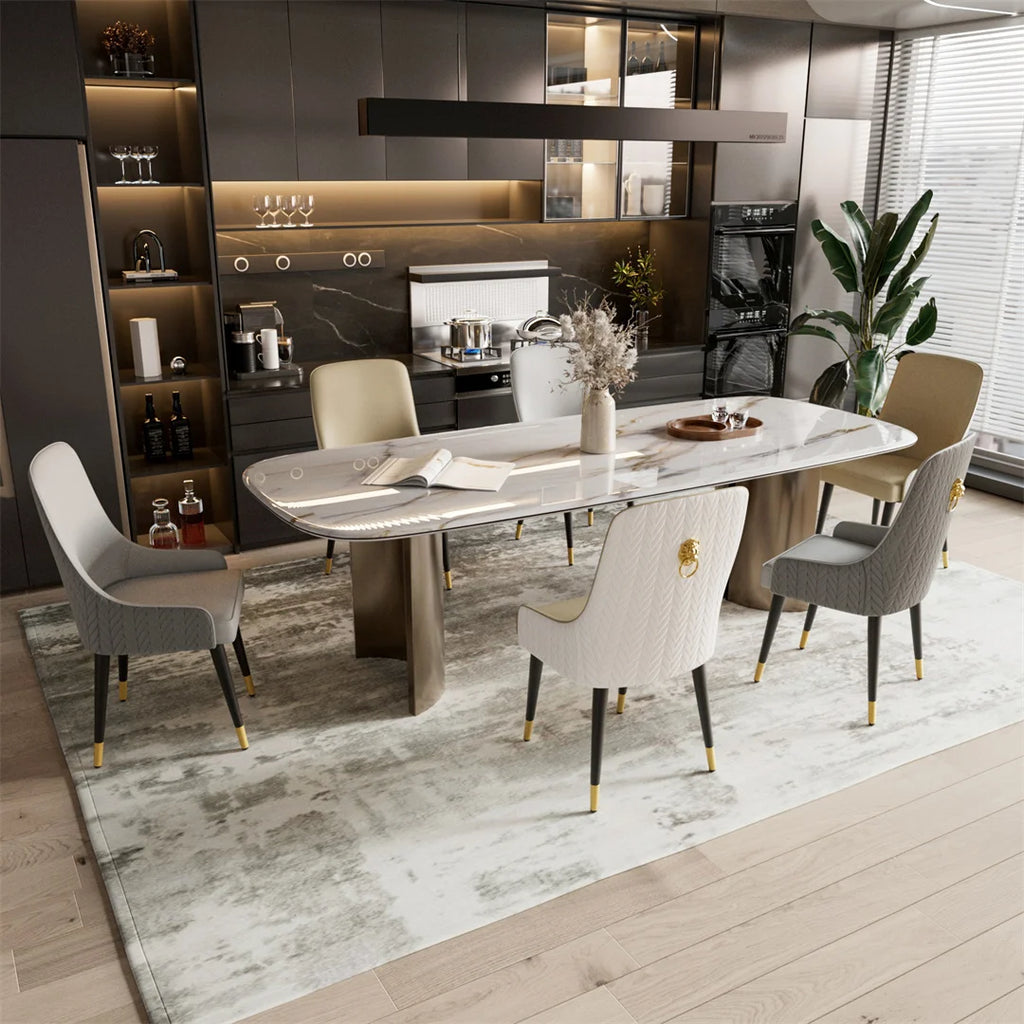 Dining Chairs Set of 2 43.5x45cm Microfiber Leather Luxury Kitchen Chairs with Lion Knocker Grey