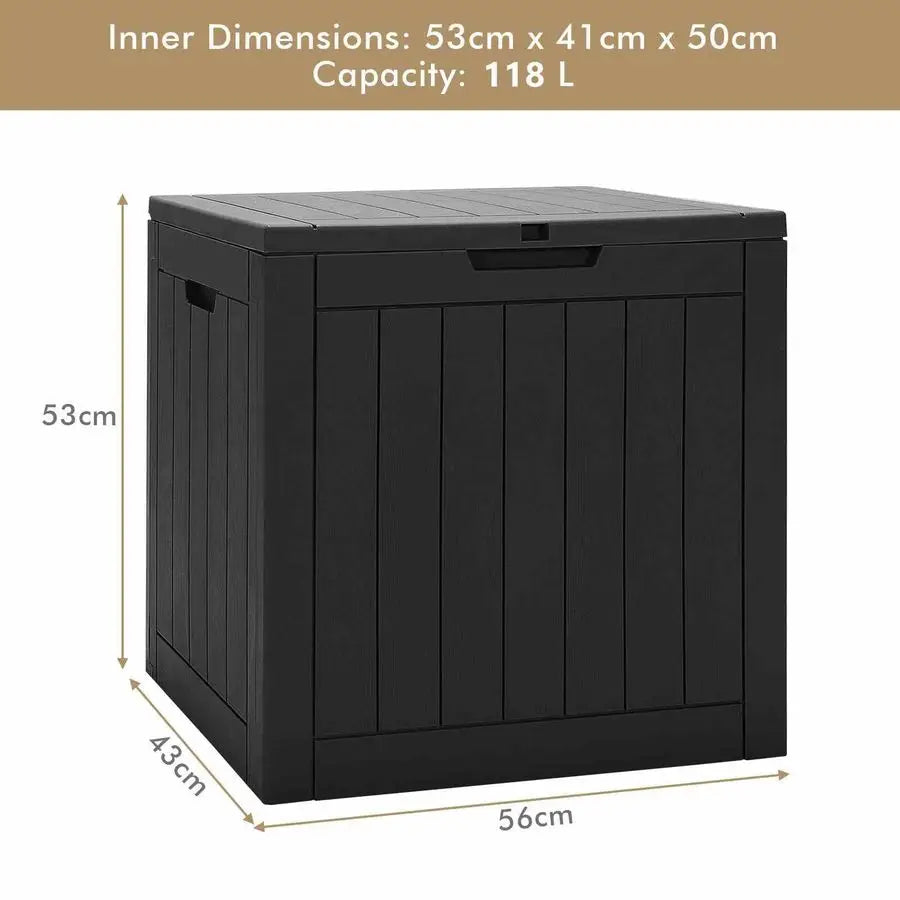 Storage Box 118L Indoor Outdoor with Lockable Lid Weather Resistant Patio, Garden, Tools and Cushion Storage Black 53x43x56cm