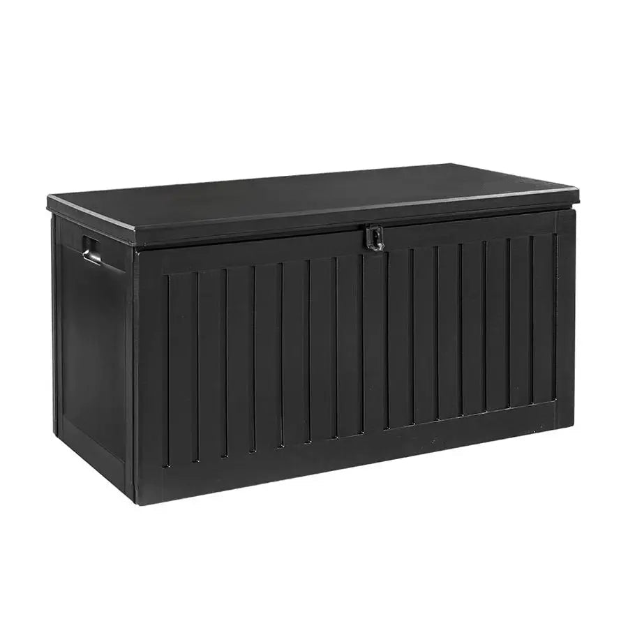 Storage Box Bench 270L Outdoor Lockable Container Large Deck Chest for Tools, Toys, Garden Supplies, and Seating Black 109x51x55cm