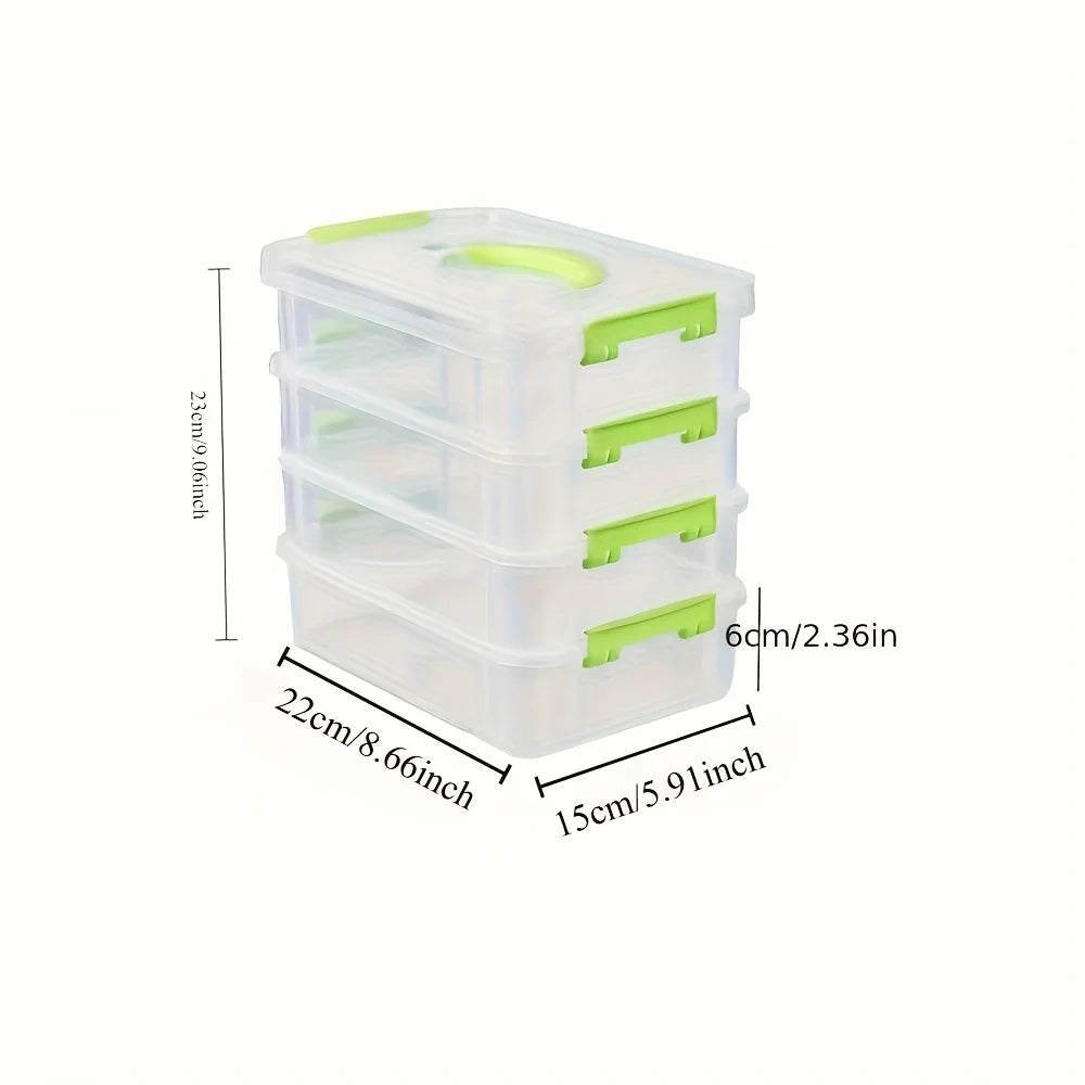 4 Layer Transparent Plastic Storage Box Partitioned Drawer Organizer Building Block Storage Container Portable Box Green 22×15×23cm