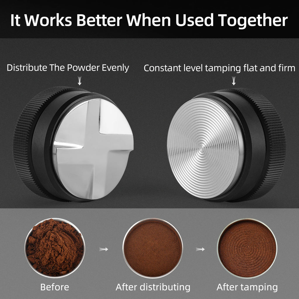 58.35mm Coffee Distributor Leveler with Cleaning Brush Set Espresso Coffee Tamper Distribution Tool