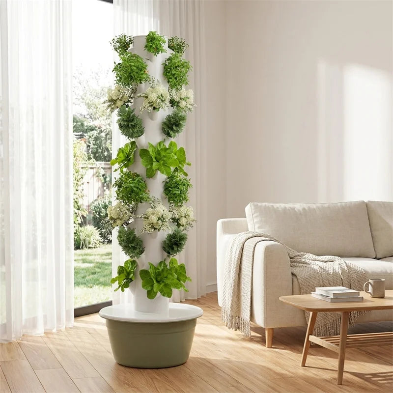 Hydroponic Tower Garden 135x53cm Vertical Soilless Growing System for Vegetables Herbs and Indoor Gardening