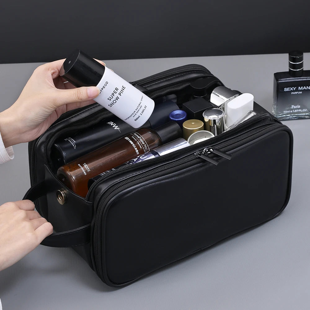 Multi Pocket PU Toiletry Bag Waterproof Hanging Travel Cosmetic Makeup Organizer Wash Storage Pouch Women Men Black