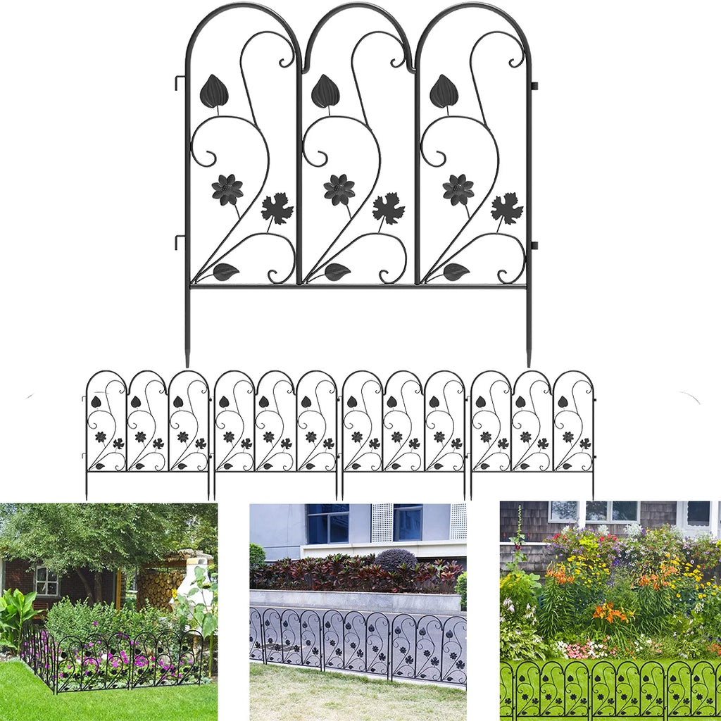 Garden Fence 5 Pack Metal Fence Panels Outdoor Border and Privacy Screen Black 59.5x62cm