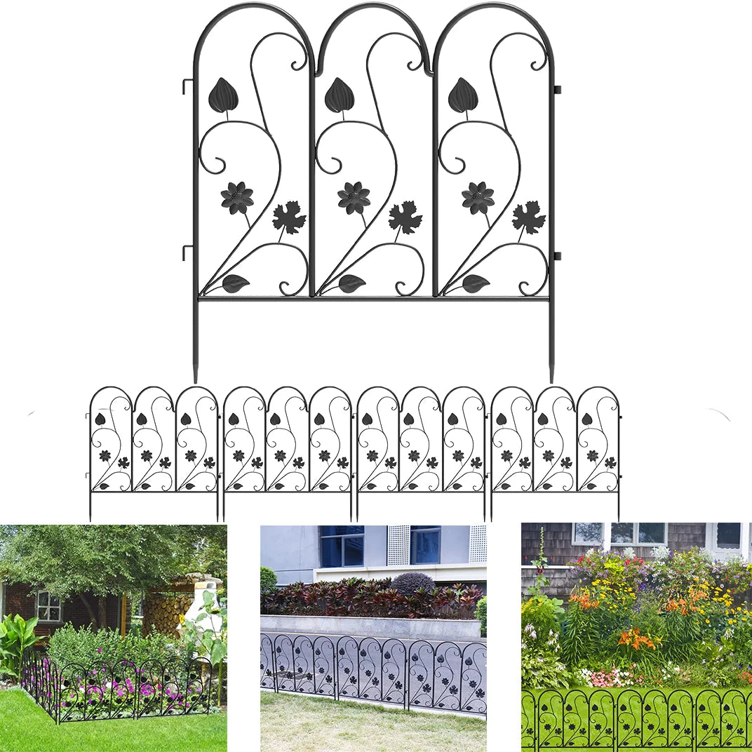 Garden Fence 5 Pack Metal Fence Panels Outdoor Border and Privacy Screen Black 59.5x62cm