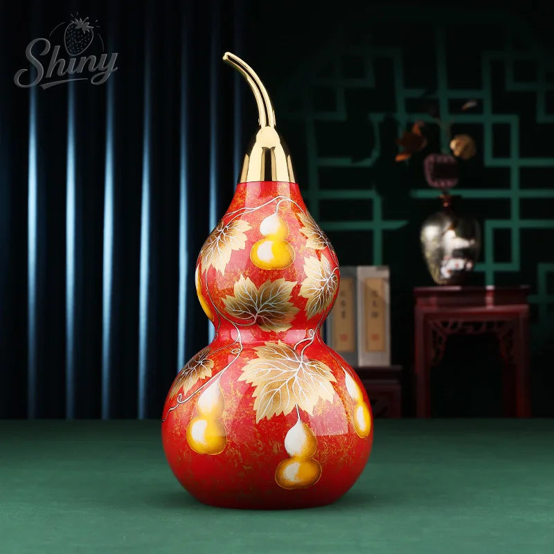 Gourd Ornament 16.5cm Painted Brass Five Blessings Decorative Display for Living Room Entryway Home Décor Gift