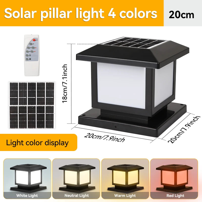 Solar LED Outdoor Landscape Pillar Lamp Waterproof Garden Light Classical Style Remote Control Solar Lamp 20×20×18cm