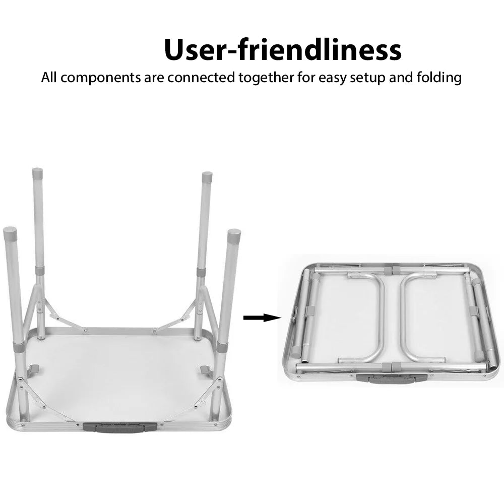 Folding Camping Table Outdoor Table Picnic Table With Adjustable Height 26-56cm White