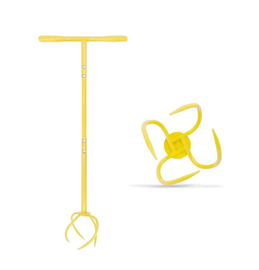 Garden Soil Aerator Lawn Hole Puncher Soil Loosening Tool Grass Aeration Spike Tool Yellow 97 × 30cm