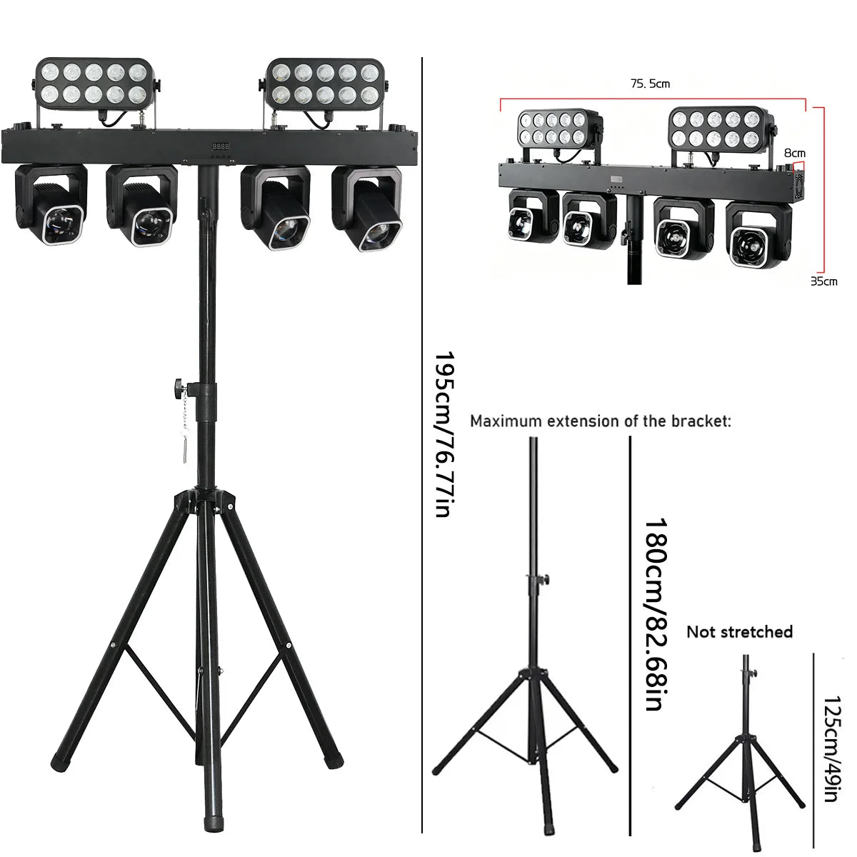 400W LED Stage Light RGBW DMX512 DJ Club Event Lighting Sound Activated Dimming Party Lamp 100-240V AU Plug 195x75.5cm