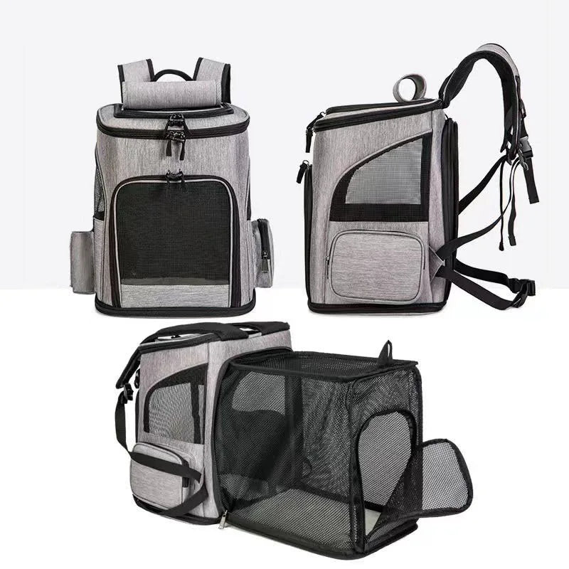 Expandable Pet Carrier Backpack Breathable Foldable Travel Bag for Cats & Small Dogs Grey Large Capacity