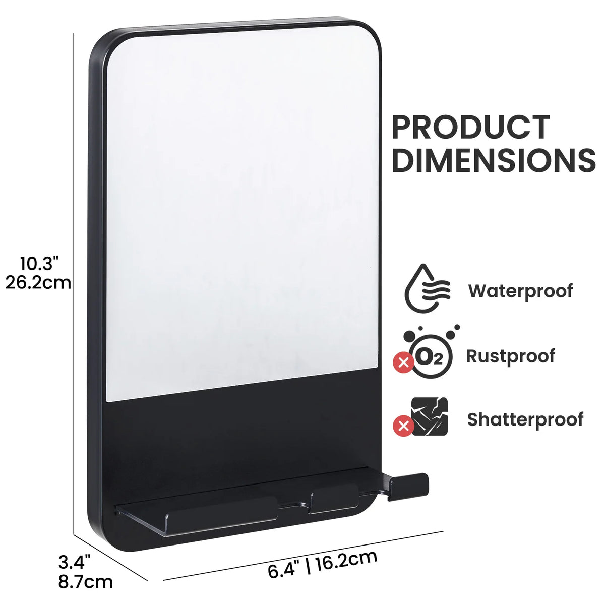 Fogless Shower Mirror for Shaving with Razor Holder Suction Wall Mounted Rust Proof Removable Bathroom Mirror