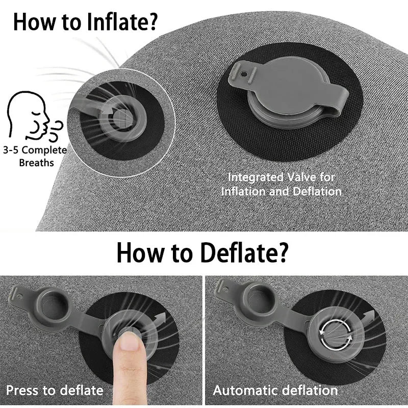 Ultralight Inflatable Camping Pillow Soft Washable Cover Ergonomic Travel Pillow Neck Lumbar Support Cushion Light Grey 32×46cm