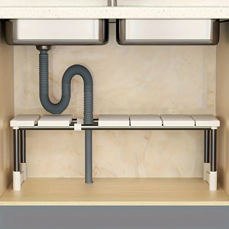 Adjustable Under Sink Storage Rack Expandable Kitchen Bathroom Cabinet Organizer Space Saving Multi Layer Shelf Single Layer