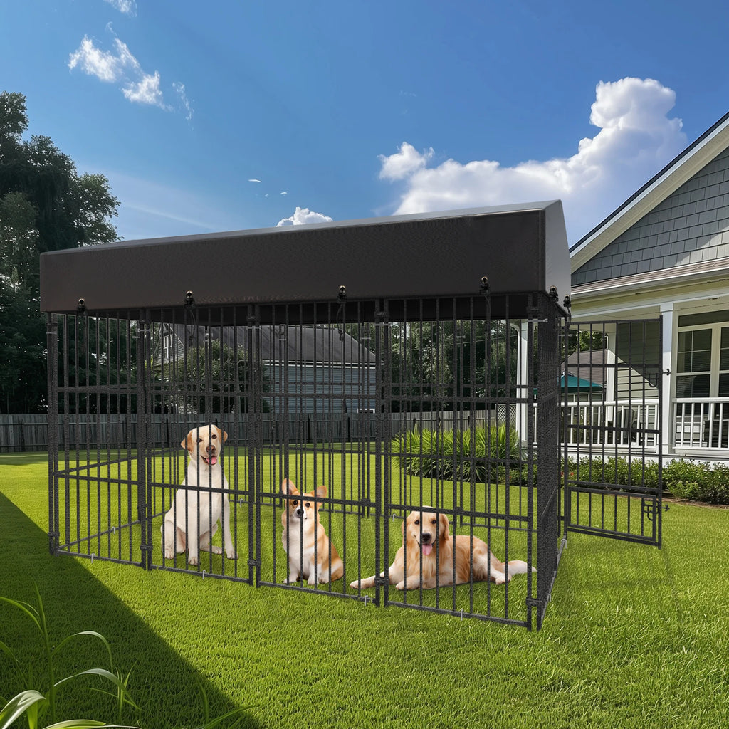 Outdoor Pet Enclosure Dog Kennel Pet Run Pet Cage Dog & Rabbit With Roof & Cover 126.5x119.5x134cm Gray