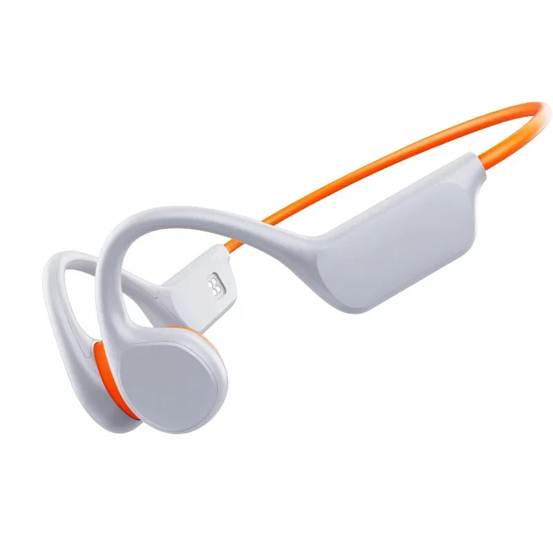 Wireless Bone Conduction Sports Headphones Bluetooth IPX8 Waterproof Earphones with MP3 Player 32GB Music Headset White Orange