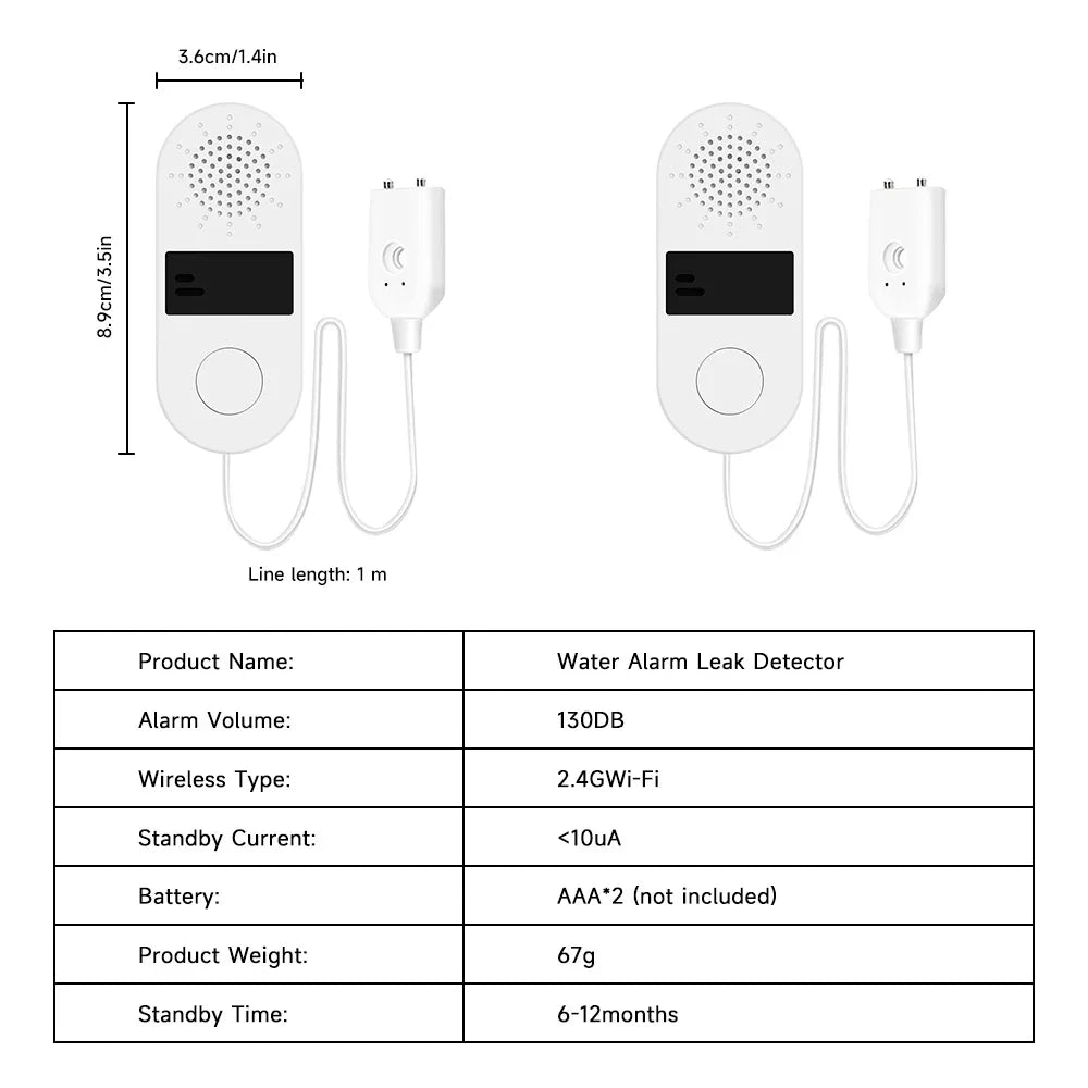 1Pc WiFi Water Leak Sensor 130DB Flood Detector Smart Life APP Alert Alarm Home Security Water Leakage Monitor 3.6×8.9cm