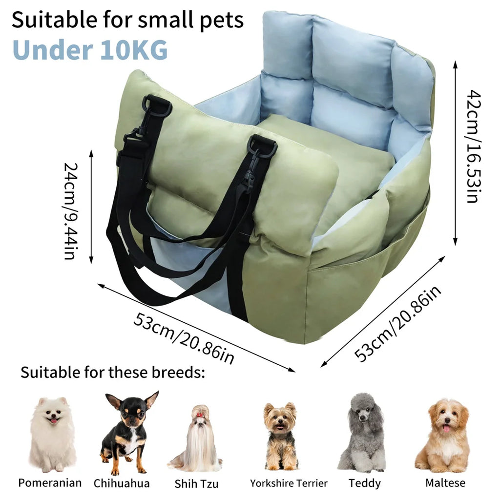 Portable Dog Booster Car Seat 53x53x42cm Travel Carrier Bed with Safety Belt Storage Pocket Foldable Pet Seat